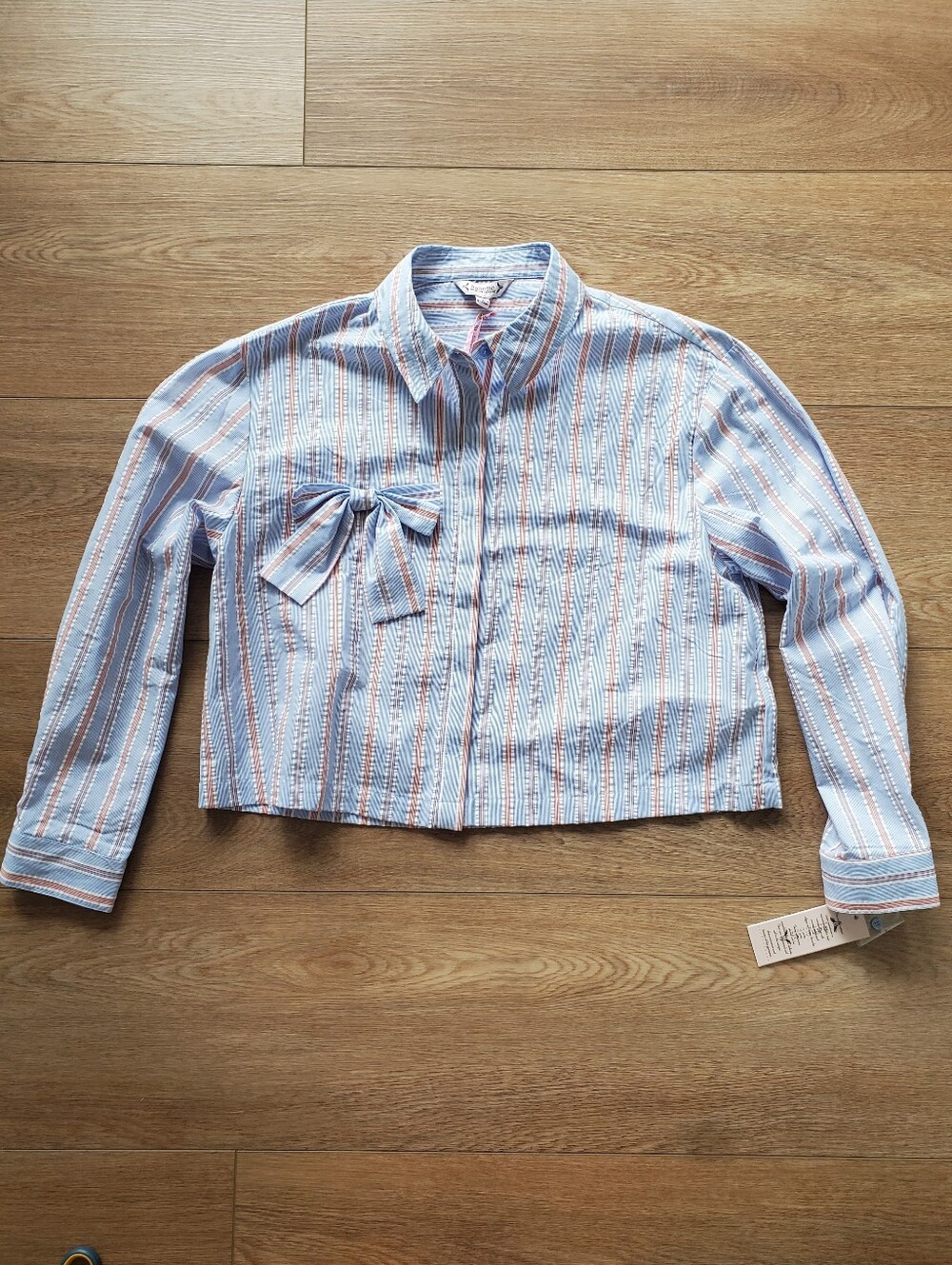 Nanette Lepore Blue Shirt with Pink & Orange Stripes